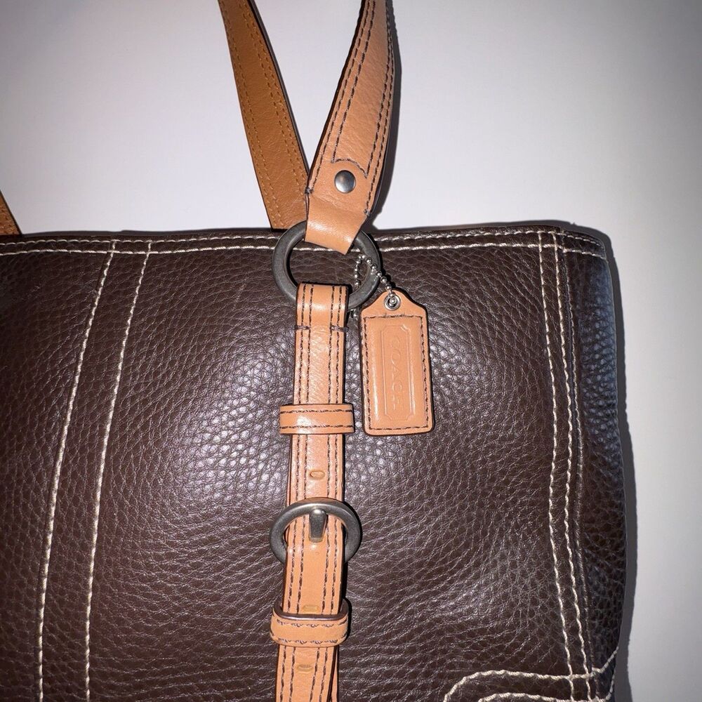 Coach Chelsea Bag Brown Pebbled Leather #F12339 Satchel Purse Tan Straps - Picture 3 of 12